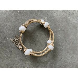 Gold Coil White Tassle Fashion Bracelet